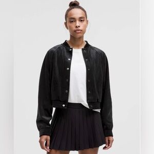 Lululemon Scuba Varsity Jacket Velvet Velour Black bomber Womens Medium Blokette